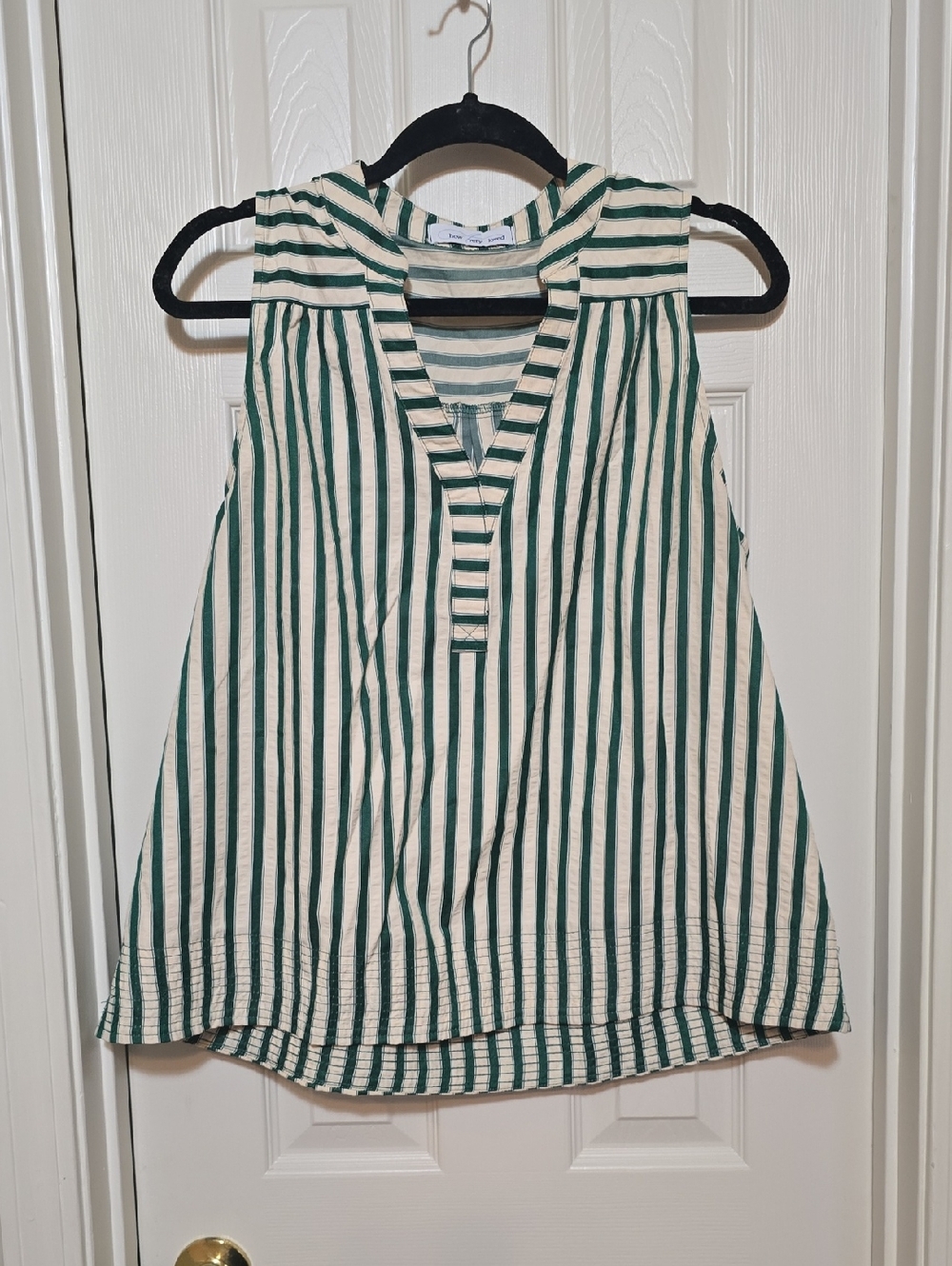 Green and Cream Striped Sleeveless V-Neck Camisole